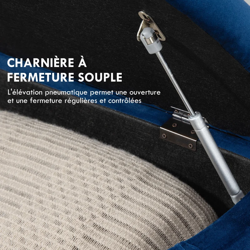 Pouf coffre demi-cercle 120 x 46 x 42 cm rangement intégré ouverture sécurisée style classique décoratif en velours bleu 21_0001489