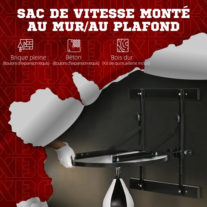 Poire de vitesse boxe pivotante 360° montage mural plafonnier 18 x 22 x 22 cm fixation robuste industriel en acier noir 21_0006856