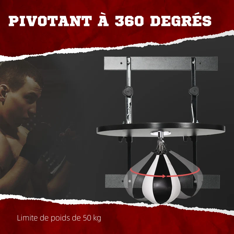Poire de vitesse boxe pivotante 360° montage mural plafonnier 18 x 22 x 22 cm fixation robuste industriel en acier noir 21_0006856