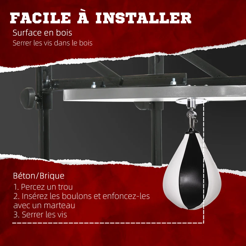 Poire de vitesse boxe pivotante 360° montage mural plafonnier 18 x 22 x 22 cm fixation robuste industriel en acier noir 21_0006856