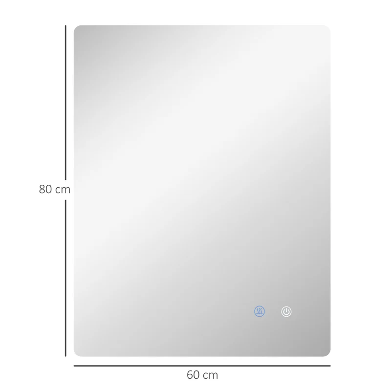 Miroir rectangulaire lumineux salle de bain 80 x 60 x 3 cm éclairage réglable antibuée moderne en verre transparent 21_0001973
