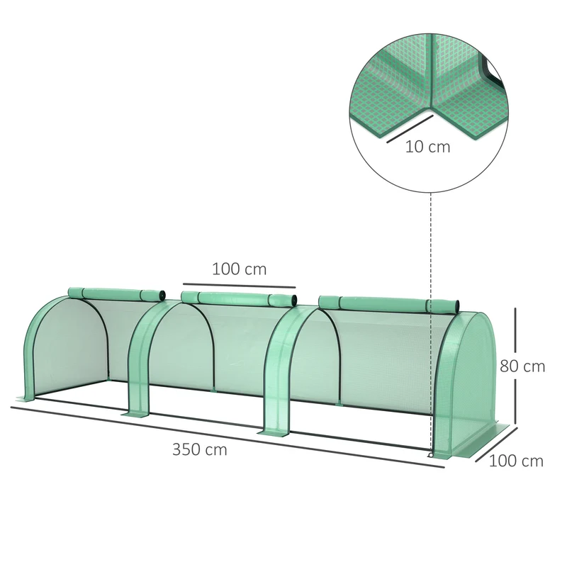 Mini serre de jardin tunnel 350 x 100 x 80 cm protection uv contre froid et insectes montage facile design en pe vert 21_0004114