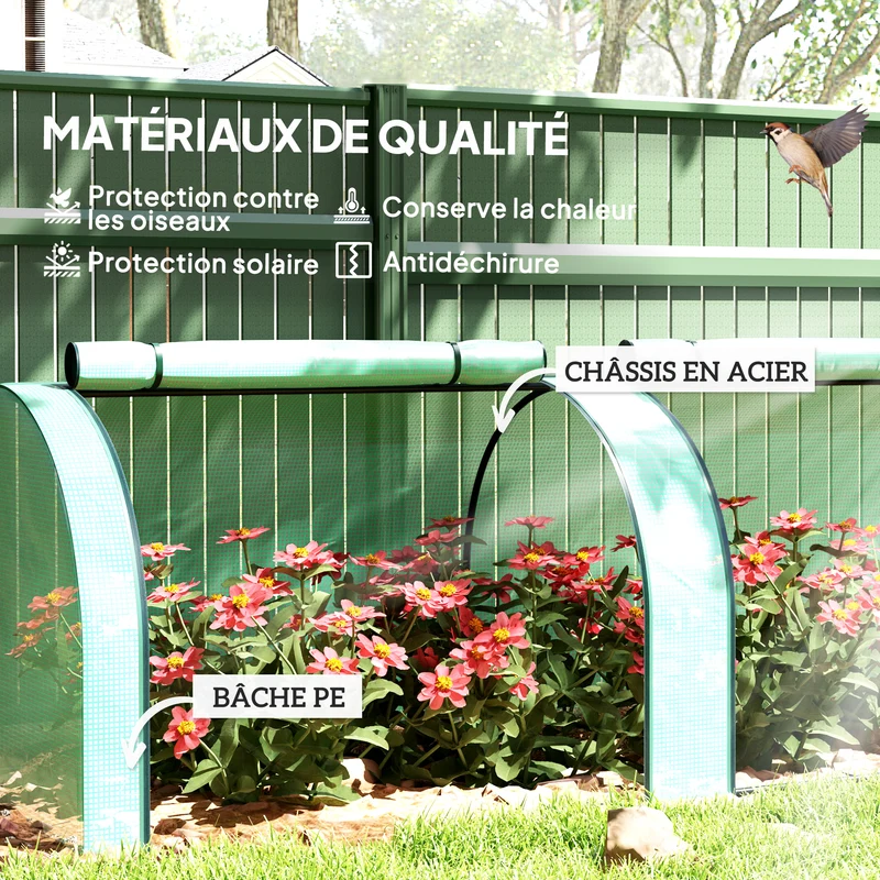 Mini serre de jardin tunnel 350 x 100 x 80 cm protection uv contre froid et insectes montage facile design en pe vert 21_0004114