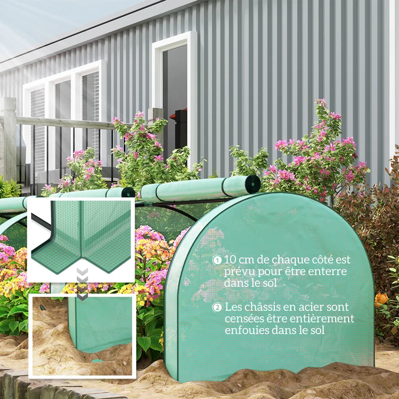 Mini serre de jardin tunnel 350 x 100 x 80 cm protection uv contre froid et insectes montage facile design en pe vert 21_0004114