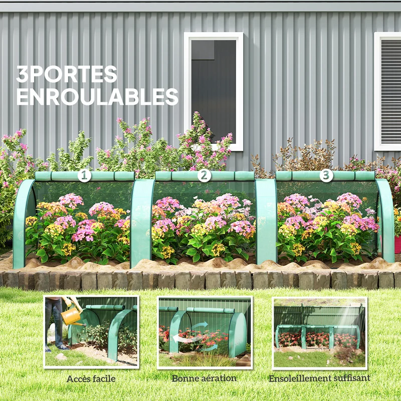 Mini serre de jardin tunnel 350 x 100 x 80 cm protection uv contre froid et insectes montage facile design en pe vert 21_0004114
