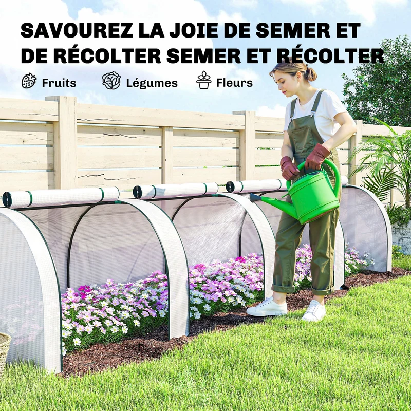 Mini serre de jardin tomates 395 x 100 x 80 cm anti-uv 4 portes zippées avec montage facile contemporain en acier blanc 21_0004110