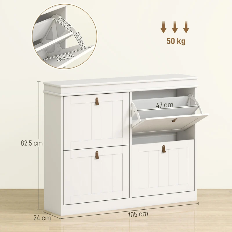 Meuble à chaussures étroit entrée 105 x 24 x 82,5 cm étagères réglables anti-basculement moderne épuré en MDF blanc 21_0002695