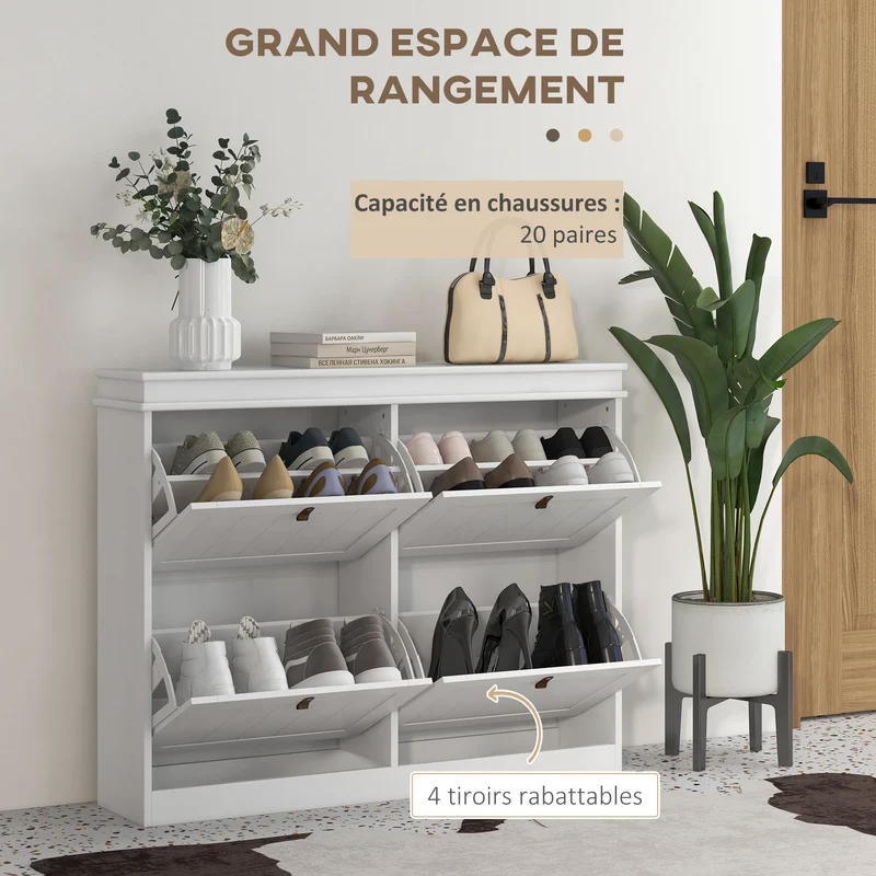 Meuble à chaussures étroit entrée 105 x 24 x 82,5 cm étagères réglables anti-basculement moderne épuré en MDF blanc 21_0002695