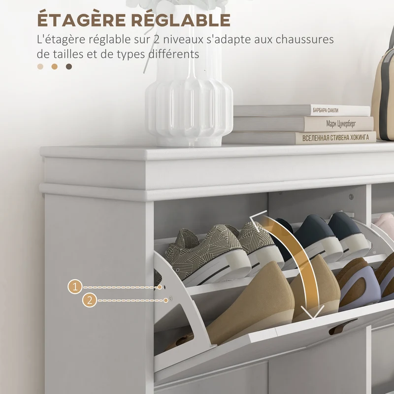 Meuble à chaussures étroit entrée 105 x 24 x 82,5 cm étagères réglables anti-basculement moderne épuré en MDF blanc 21_0002695