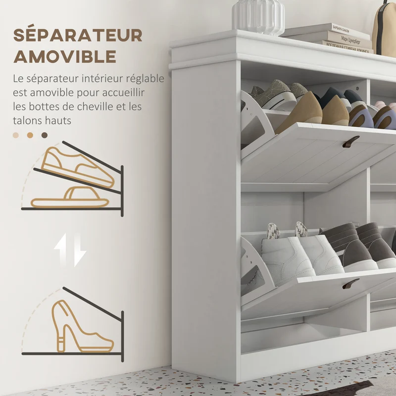 Meuble à chaussures étroit entrée 105 x 24 x 82,5 cm étagères réglables anti-basculement moderne épuré en MDF blanc 21_0002695
