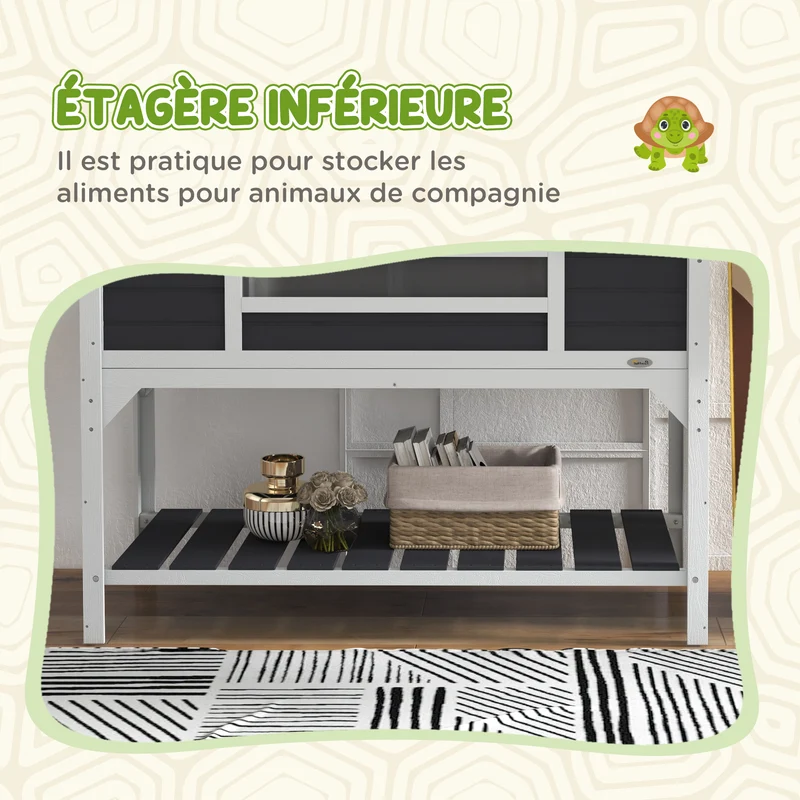 Maison pour tortue extérieure double 2 niches support lampe réglable 122 x 56,5 x 93 cm design scandinave en bois gris 21_0007841