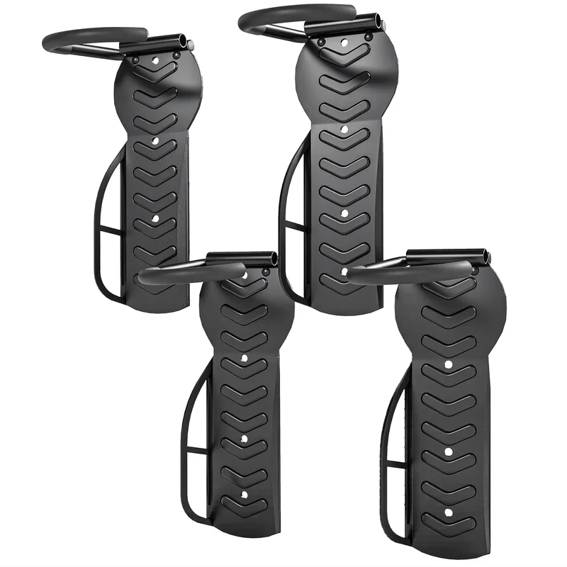 Lot de 4 supports muraux porte vélo repliables 25,5 x 10,5 x 4 cm gain de place style industriel garage en métal noir 21_0006942