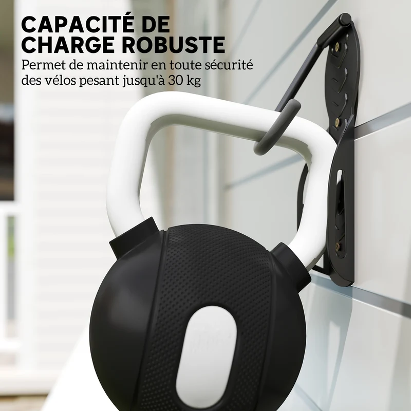 Lot de 4 supports muraux porte vélo repliables 25,5 x 10,5 x 4 cm gain de place style industriel garage en métal noir 21_0006942