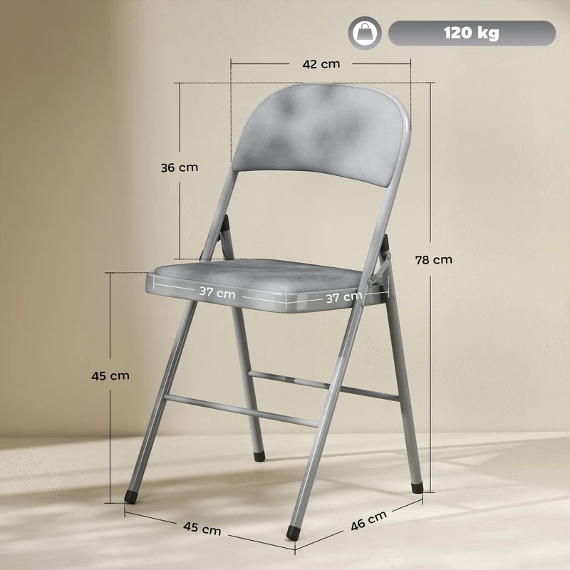 Lot de 4 chaises pliantes 45 x 46 x 78 cm assise rembourrée dossier incliné contemporain moderne en velours gris clair 21_0003302
