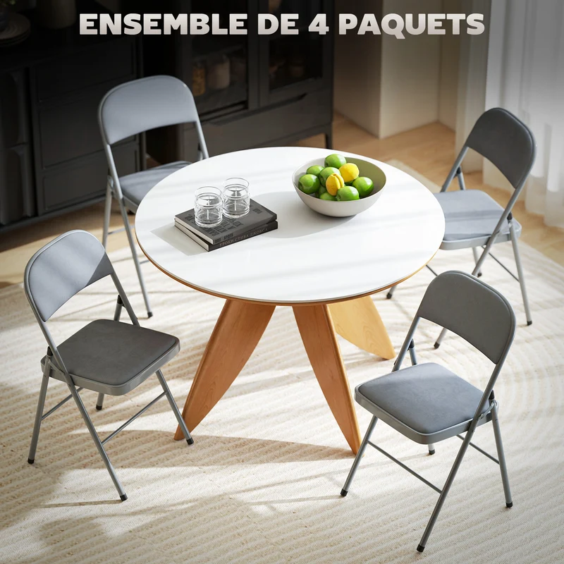 Lot de 4 chaises pliantes 45 x 46 x 78 cm assise rembourrée dossier incliné contemporain moderne en velours gris clair 21_0003302