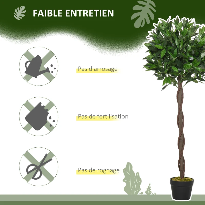 Lot de 2 lauriers topiaires artificiels salon 70 x 120 x 13 cm sans entretien feuillage réaliste moderne en plastique vert 21_0003957