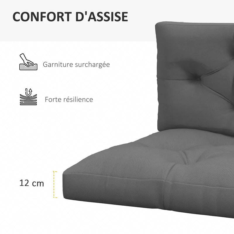 Lot de 2 coussins pour canapé palette 120 x 80 x 12 cm confort capitonné style tendance extérieur en polyester gris 21_0005224