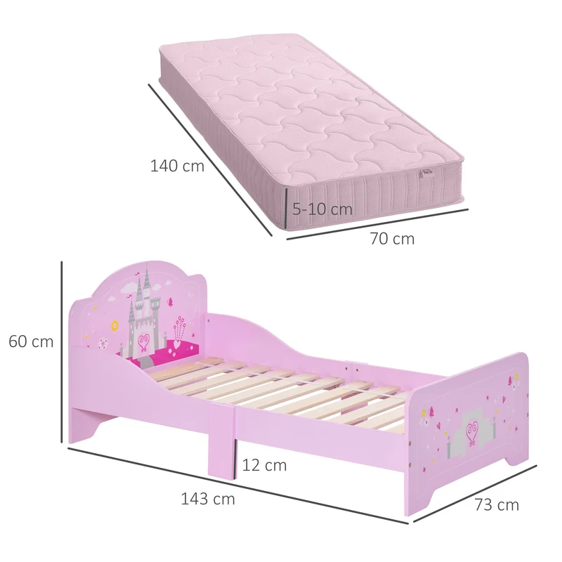 Lit enfant princesse 143 x 73 x 60 cm sommier à lattes inclus sécurité idéale lignes courbes cosy décoratif en MDF rose 21_0000137