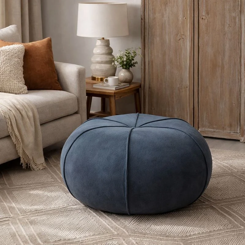 Contemporary Creative Pumpkin Solid Wood Plywood Frame Velvet Low Stool For Living Room And Entryway
