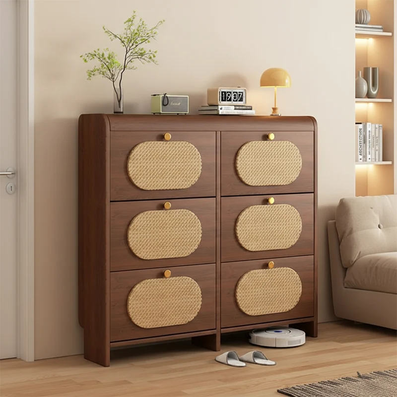 Contemporary Retro MDF Faux Leather Rectangular Shoe Storage 6-Cabinet For Entryway