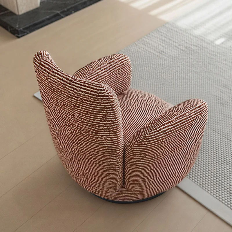 Contemporary Nordic Cotton-Linen Pine Wood Carbon Steel Square Accent Chair Swivel Armrest Backrest For Living Room
