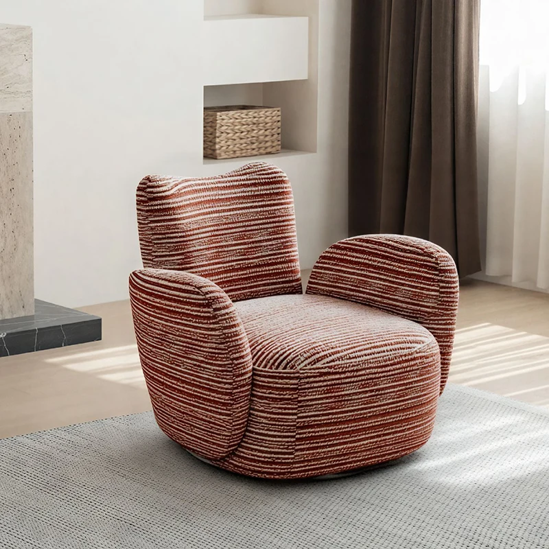 Contemporary Nordic Cotton-Linen Pine Wood Carbon Steel Square Accent Chair Swivel Armrest Backrest For Living Room