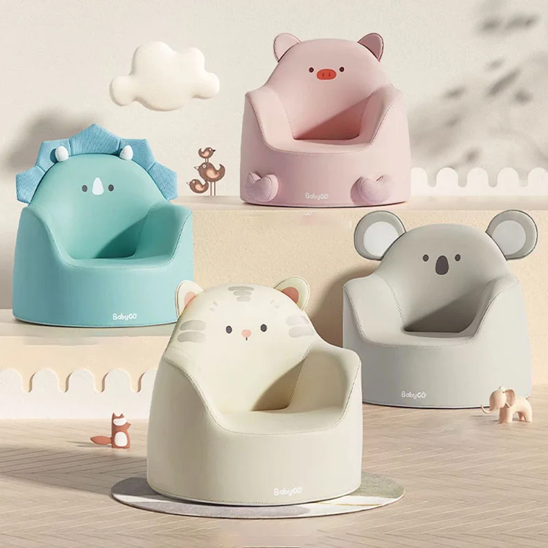 Modern Art Deco Cartoon Animal PU Leather Polyurethane Foam Kids Low Stool Backrest Armrest For Bedroom