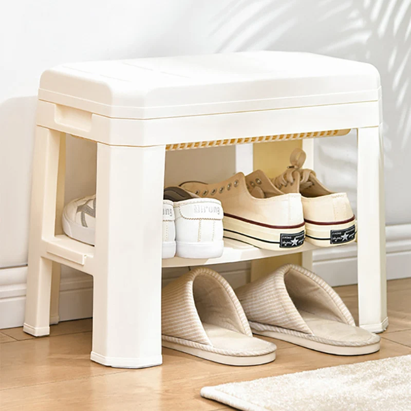 Modern Simplicity Rounded Rectangle PP Plastic Hidden Storage Shoe Bench Backless Armless For Entryway & Hallway