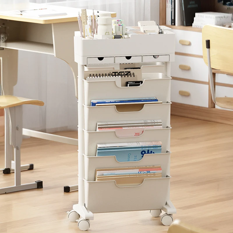 Modern Simplicity Trapezoid PP Plastic Movable Large Capacity Bookshelf 6-Storage Bin For Home Office