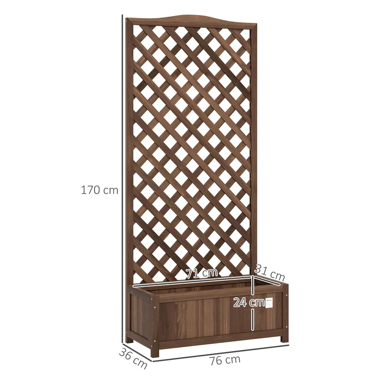 Jardinière surélevée balcon jardin 76 x 36 x 170 cm treillis plantes grimpantes drainage rustique en bois marron foncé 21_0004253
