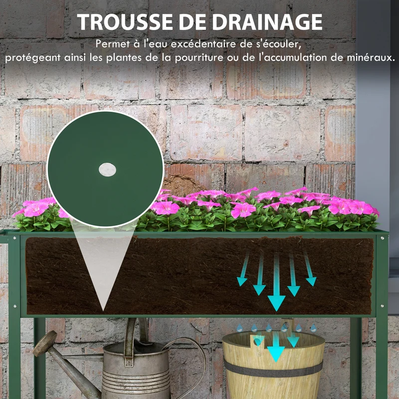 Jardinière sur pieds potager balcon terrasse jardin 109 x 44 x 80 cm roulettes et étagère moderne design en métal vert 21_0004169