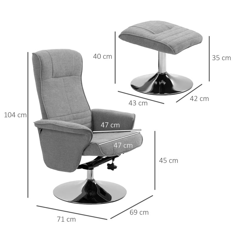 Fauteuil relax inclinable 69 x 93 x 97 cm pivotant 360° assise confortable design contemporain en polyester gris foncé 21_0003073