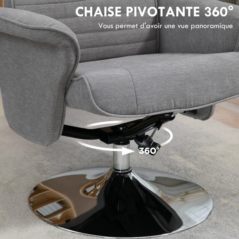 Fauteuil relax inclinable 69 x 93 x 97 cm pivotant 360° assise confortable design contemporain en polyester gris foncé 21_0003073