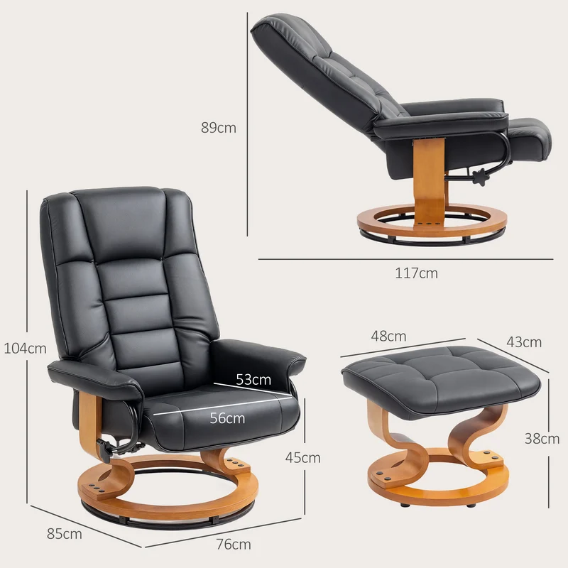 Fauteuil de relaxation inclinable 76 x 85 x 104 cm pivotant 360° dossier haut scandinave en revêtement synthétique noir 21_0003171