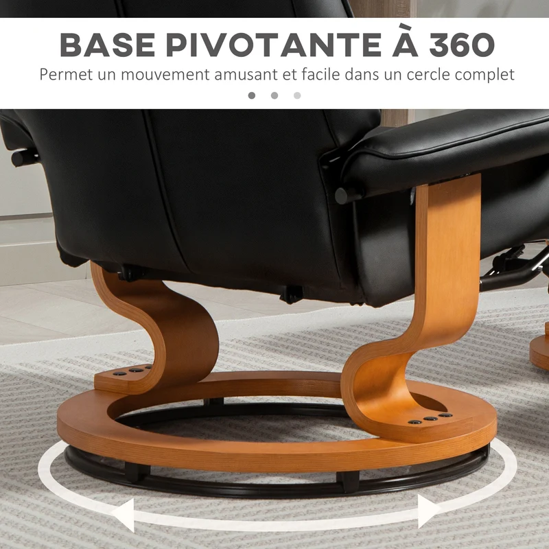 Fauteuil de relaxation inclinable 76 x 85 x 104 cm pivotant 360° dossier haut scandinave en revêtement synthétique noir 21_0003171