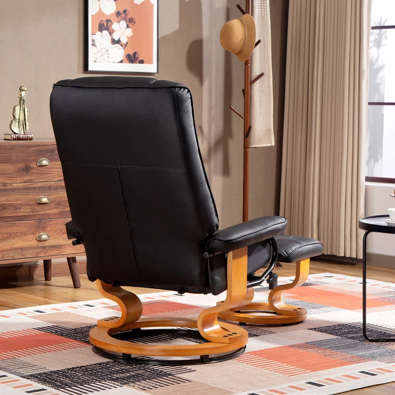 Fauteuil de relaxation inclinable 76 x 85 x 104 cm pivotant 360° dossier haut scandinave en revêtement synthétique noir 21_0003171