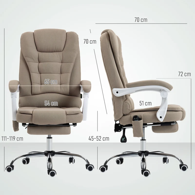 Fauteuil de bureau massant chauffant 65 x 70 x 111-119 cm dossier inclinable assise rembourrée moderne en lin beige 21_0006201