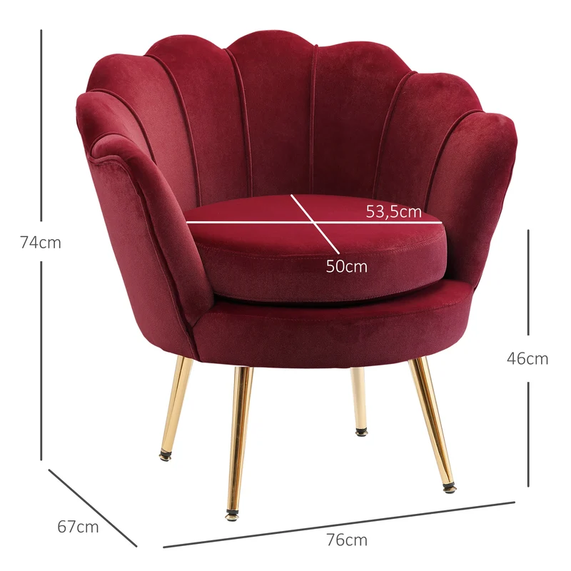 Fauteuil coquillage salon 76 x 67 x 74 cm assise rembourrée confortable élégant tendance contemporain en polyester rouge 21_0003005