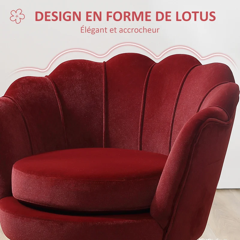 Fauteuil coquillage salon 76 x 67 x 74 cm assise rembourrée confortable élégant tendance contemporain en polyester rouge 21_0003005