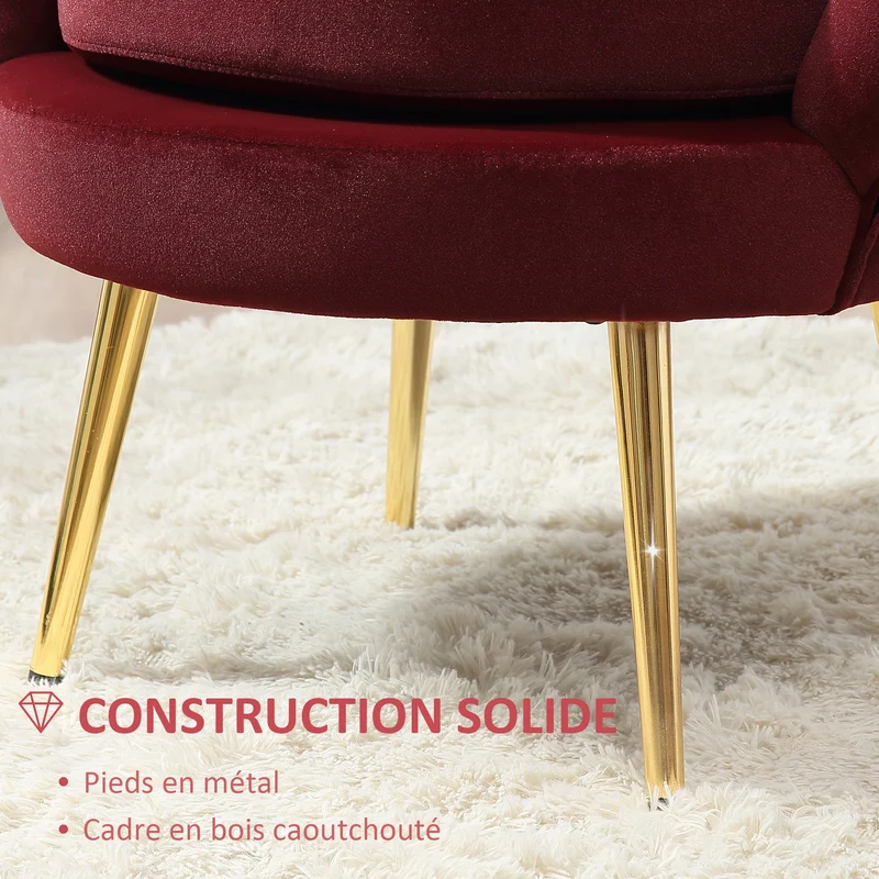 Fauteuil coquillage salon 76 x 67 x 74 cm assise rembourrée confortable élégant tendance contemporain en polyester rouge 21_0003005