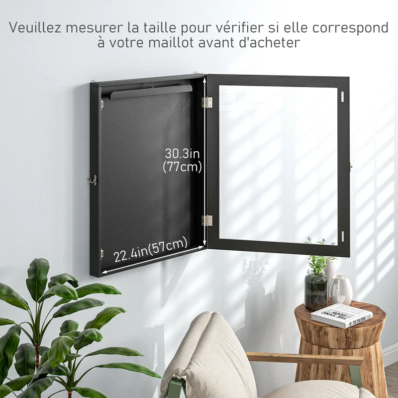 Cadre vitrine maillot 60 x 6,5 x 80 cm verrou magnétique doublure feutre salon style contemporain moderne en bois noir 21_0006963