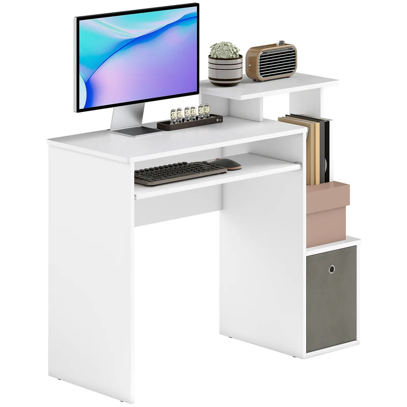 Bureau informatique 100 x 40 x 86,6 cm tablette coulissante rangements moderne épuré en panneau de particules blanc 21_0002443