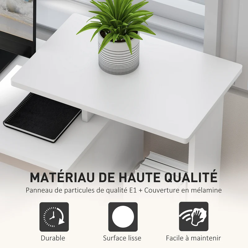 Bureau informatique 100 x 40 x 86,6 cm tablette coulissante rangements moderne épuré en panneau de particules blanc 21_0002443