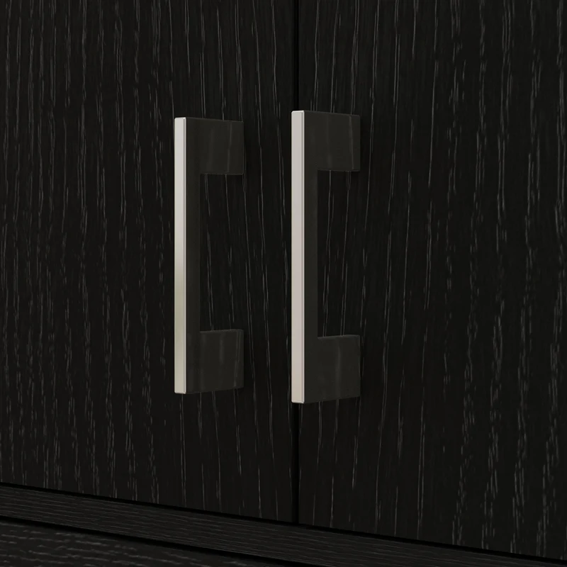 Buffet haut armoire de cuisine 70,8 x 34 x 180 cm rangement optimisé étagères réglables style contemporain en MDF noir 21_0003206