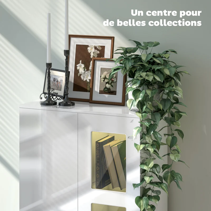 Buffet de rangement salon 71 x 35 x 126 cm éclairage led multicolore rangement modulable moderne design en MDF blanc 21_0002972