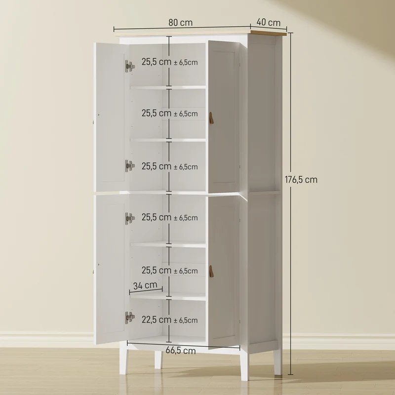 Buffet de cuisine haut 80 x 40 x 176,5 cm éclairage led détecteur modulable style moderne épuré sécurisé en MDF blanc 21_0002975