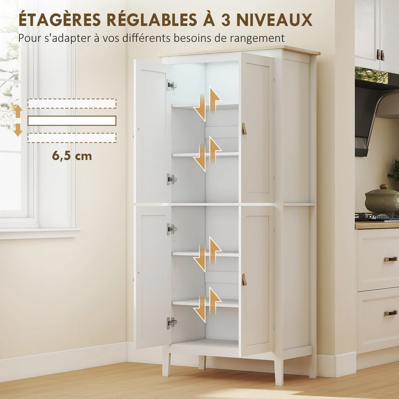 Buffet de cuisine haut 80 x 40 x 176,5 cm éclairage led détecteur modulable style moderne épuré sécurisé en MDF blanc 21_0002975