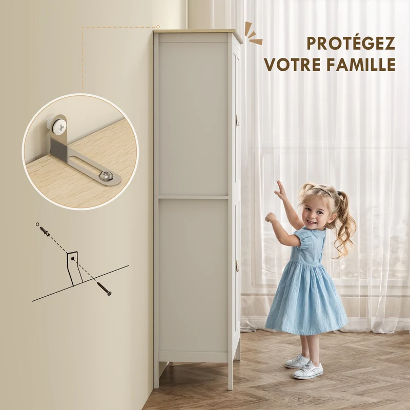 Buffet de cuisine haut 80 x 40 x 176,5 cm éclairage led détecteur modulable style moderne épuré sécurisé en MDF blanc 21_0002975