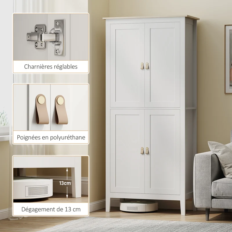 Buffet de cuisine haut 80 x 40 x 176,5 cm éclairage led détecteur modulable style moderne épuré sécurisé en MDF blanc 21_0002975
