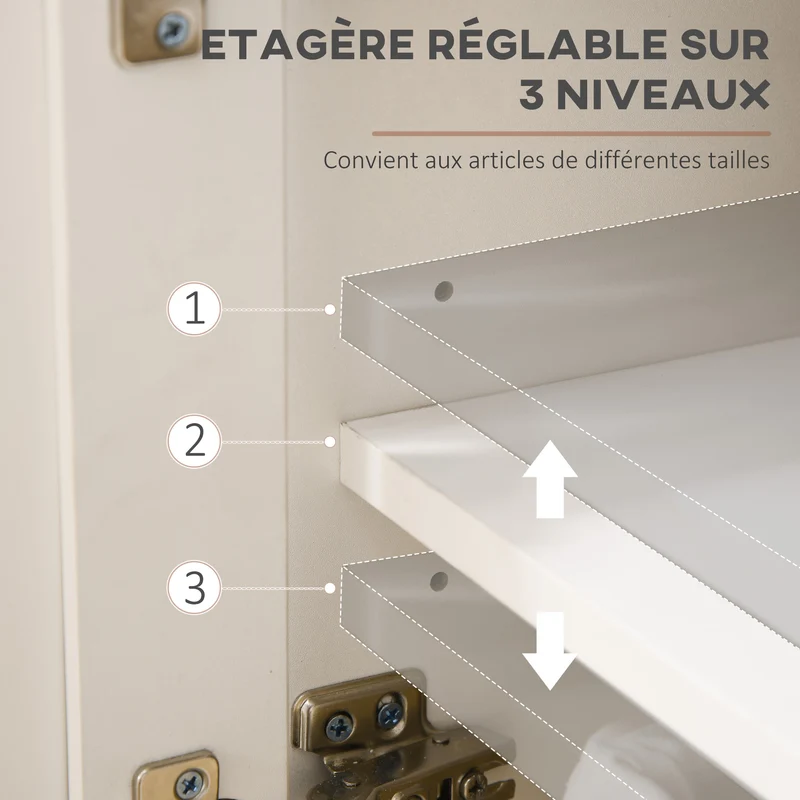 Buffet bas 117 x 35 x 80 cm 2 tiroirs 3 portes étagère réglable pour salon moderne épuré en panneau de particules blanc 21_0002342